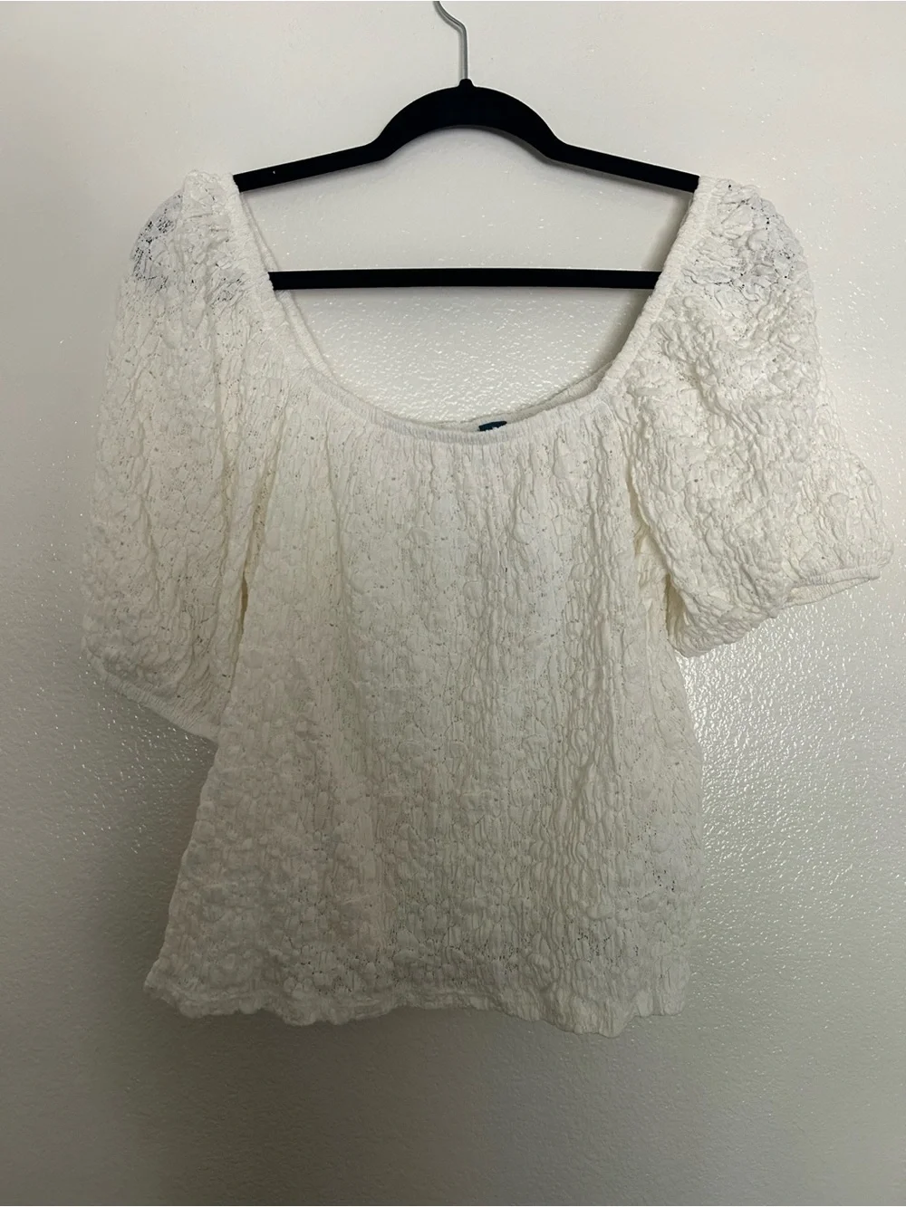 Old Navy Cream Lace Puff-Sleeve Square Neck Blouse